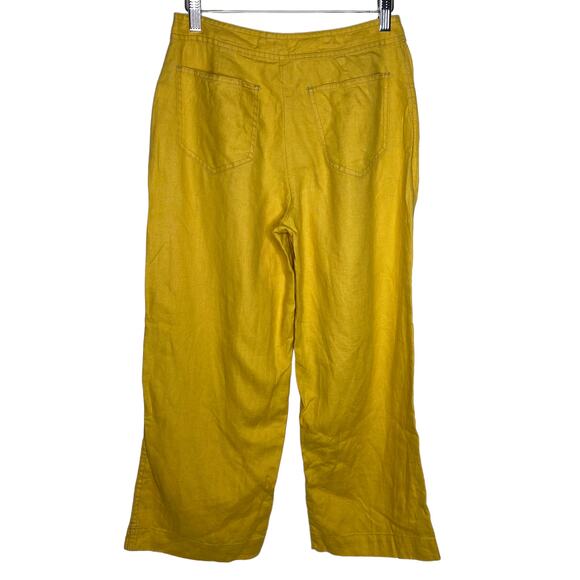 J Jill Womens Size 2 Yellow Linen Wide Leg Pants Drawstring Relaxed Fit - Picture 6 of 9